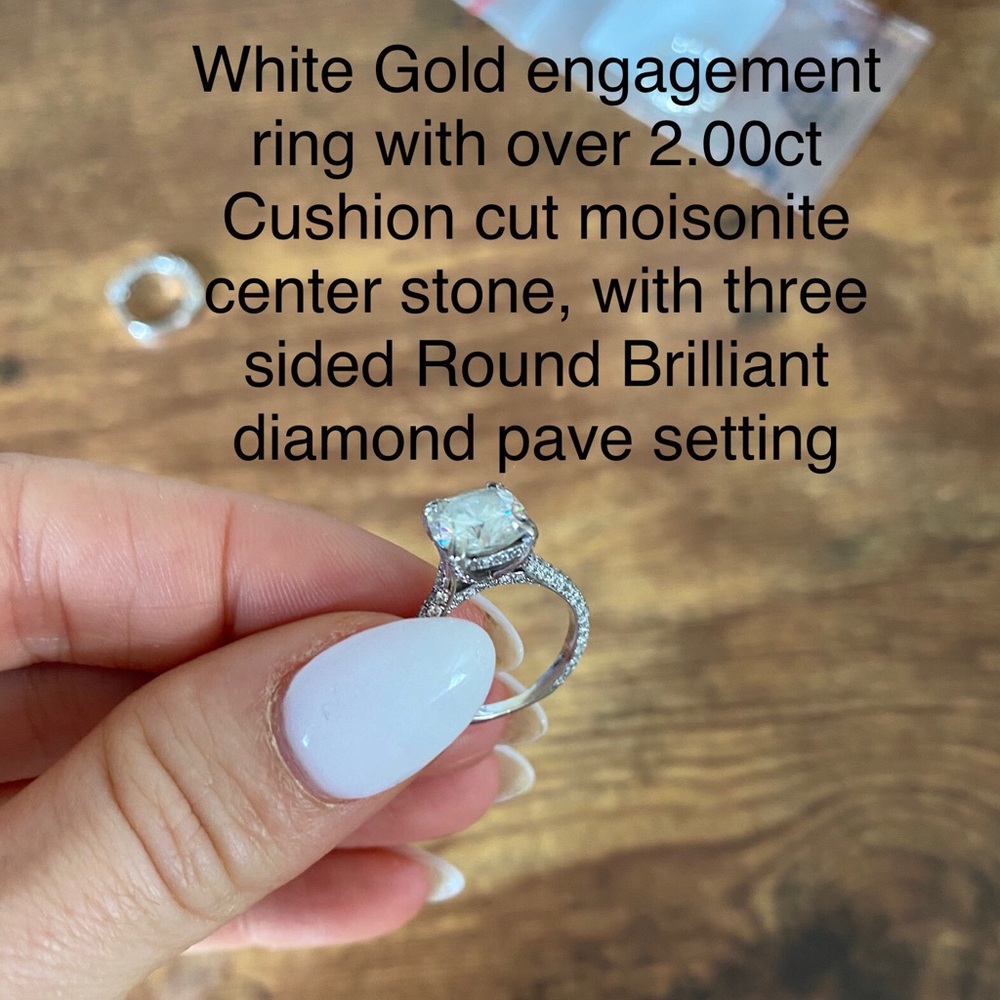 White Gold Cushion Moissanite Pave Ring